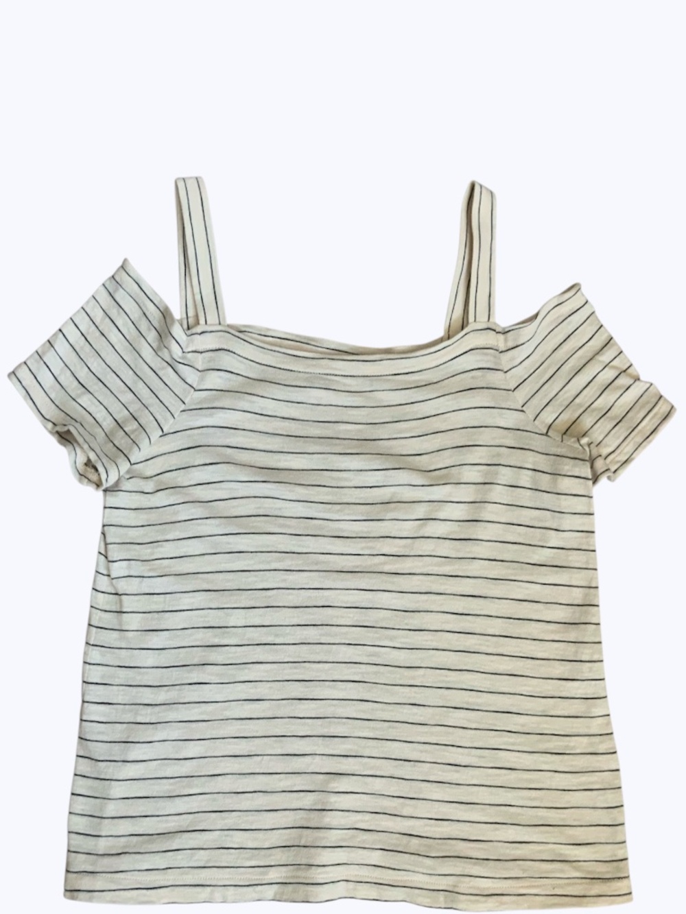 Madewell Off The Shoulder Cotton Striped T Shirt Ivory SZ S